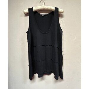 Robert Kitchen Canada Womens Round Neck Textured Tunic Tank Top Size Small Black